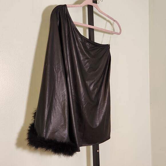 ENTRO Black Faux Leather One Shoulder Top, Size Small - Picture 4 of 10